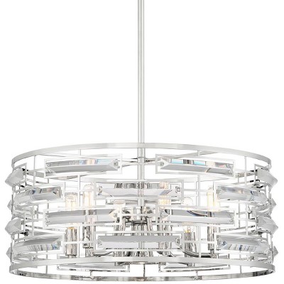 Possini Euro Design Polished Nickel Pendant Chandelier 20" Wide Modern Clear Crystal 6-Light Fixture Dining Room House Foyer