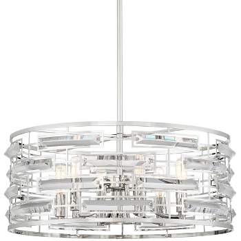Possini Euro Design Smart Polished Nickel Chandelier 20" Wide Modern Drum Clear Crystal 6-Light Fixture for Dining Room House Foyer Kitchen Island