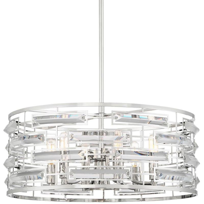 Possini Euro Design Smart Polished Nickel Chandelier 20" Wide Modern Drum Clear Crystal 6-Light Fixture for Dining Room House Foyer Kitchen Island, 1 of 9