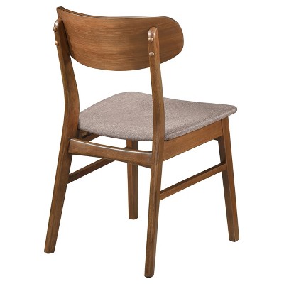 Walnut and Brown Upholstered Mid-Century Modern Side Chair Set