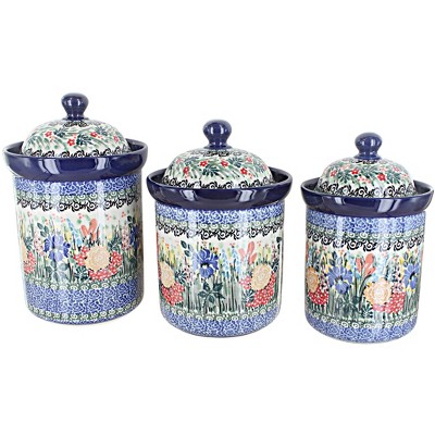 Blue Rose Polish Pottery 1300S Ceramika Artystyczna Canister Set