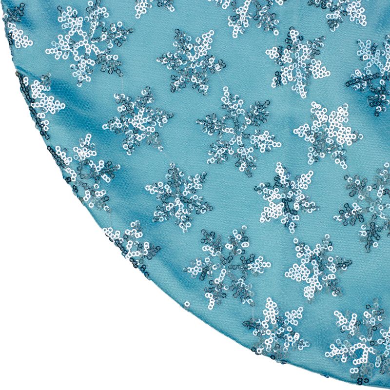 Northlight 20" Blue Sequin Snowflake Pattern Mini Christmas Tree Skirt, 3 of 4