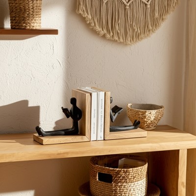 Sagebrook Home Set of 2 Reading Man Bookends - 6" Wooden and Aluminum Black and Brown Decorative Bookends for Home Office