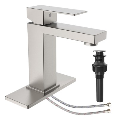 Whizmax Bathroom Sink Faucet for 1 or 3 Hole with Pop Up Drain Stopper & Water Supply Hoses (Deck Plate Included)