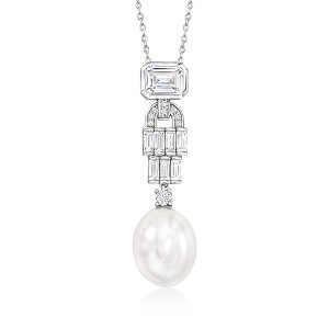 Ross-Simons 12-12.5mm Shell Pearl and 2.70 ct. t.w. CZ Vintage-Style Pendant Necklace in Sterling Silver Size 18 - 1 of 3