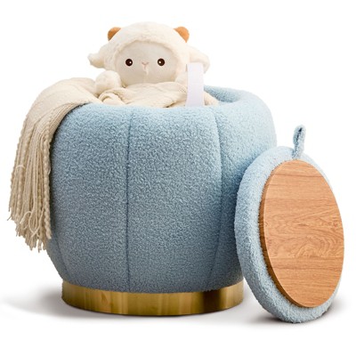 KTMBDW Storage Ottoman, Modern Round Floral Footrest with Soft Padded Seat, Teddy Velvet Footstool, Accent Small Table for Hallway, Living Room