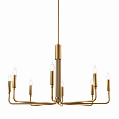 Satin Brass 8-Light Candle Chandelier with Adjustable Rod