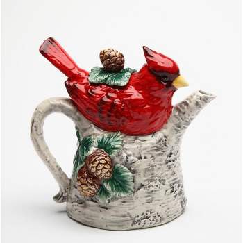 Kevins Gift Shoppe Ceramic Cardinal Bird On Birchtree Teapot