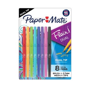 Paper Mate Flair 8pk Dual Brush Pens Multicolored: Porous Point 0.7mm Felt Tip Double Sided Pens for Art & Stationery - 1 of 4