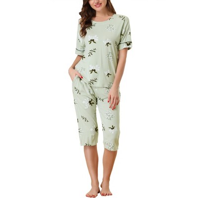 Cheibear Womens Capri And Short Sleeve Shirt Floral Lounge Set Nightwear  Soft Sleepwear Pajama Sets : Target