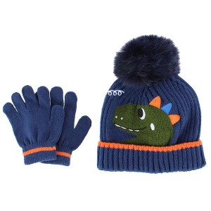 Snuggle Buds Boy's Toddler (1-3) Dinosaur Winter Beanie and Gloves 2 Piece Set - 1 of 3