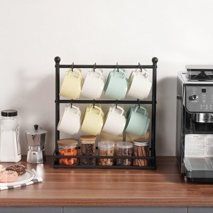 Black mug holder with storage room, home kitchen, multifunctional cup holder, hanging storage rack, snack and spice can display rack - 1 of 4