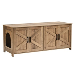 VEVOR Cat Litter Box Enclosure for 2 Cats, Litter Box Furniture Hidden with Double Rooms, Wooden Cat Box Cabinet, 47.2"L x 18.5"W x 19.7"H, Greige - 1 of 4