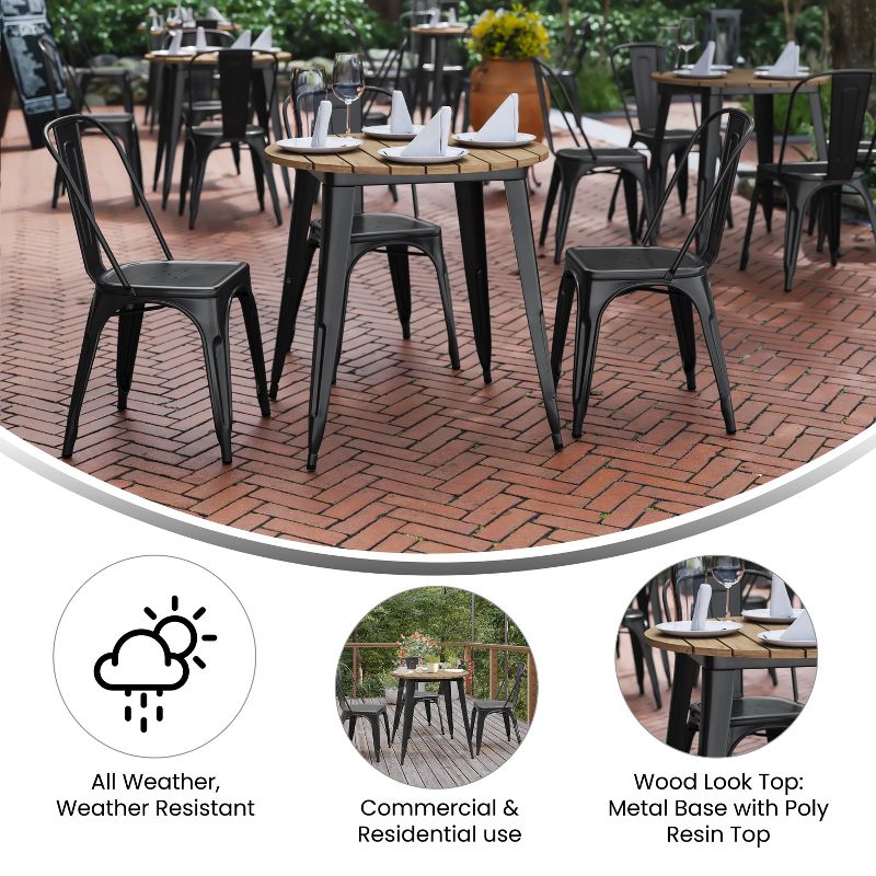 Merrick Lane Indoor/Outdoor Dining Table, 30" Round All Weather Poly Resin Top with Steel Base, 5 of 11