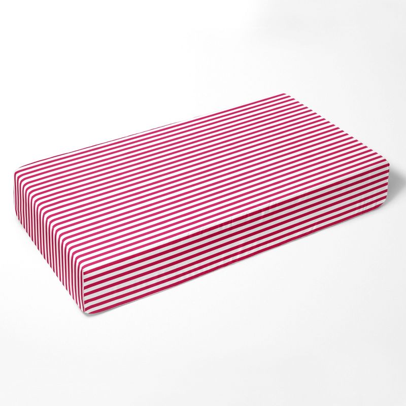 Bacati - Fuschia Pin Stripes 100 percent Cotton Universal Baby US Standard Crib or Toddler Bed Fitted Sheet, 3 of 7
