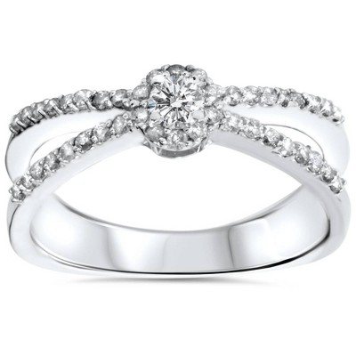 Pompeii3 .40ct Diamond Halo Split Shank Petite Diamond Promise Ring 10k ...