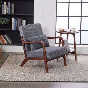 Racxily Mid-Century Modern Accent Chair, Arm Chair Living Room Chairs with Pillow Upholstered Reading Chair with Solid Wood Frame(Dark Grey) - 1 of 4
