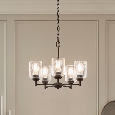 Transitional Black 5-Light Chandelier with Clear Seeded Glass