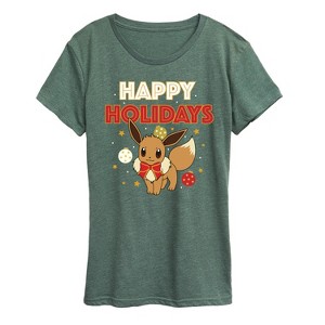 Women's - Pokémon - Happy Holidays Evee Short Sleeve Graphic T-Shirt - 1 of 4