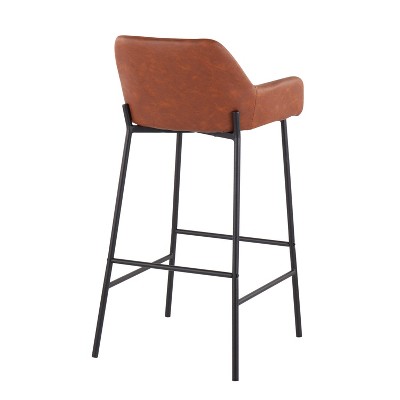 Daniella 21'' Industrial Black Metal and Camel Faux Leather Barstools, Set of 2