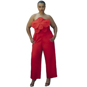 ELOQUII Women's Plus Size Flower Jumpsuit - 28, High Risk Red - 1 of 4