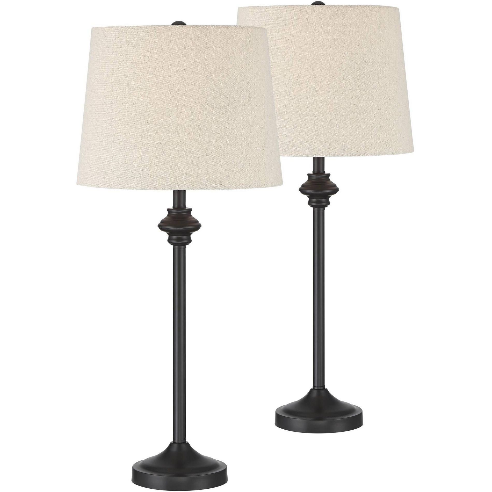 360 Lighting Lynn Modern Industrial Buffet Table Lamps 26" High Set of 2 Dark Bronze Metal Oatmeal Drum Shade for Bedroom Living Room Bedside Office