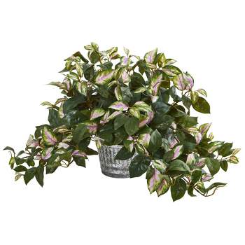 Nearly Natural 16-in Hoya Artificial Plant in Vintage Hanging Metal Planter