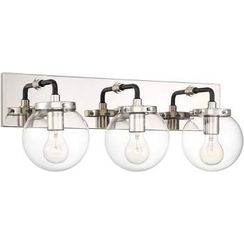 Possini Euro Design Fairling Modern Wall Light Polished Nickel Hardwire 24" 3-Light Fixture Clear Glass Globe for Bedroom Bathroom Vanity Reading Home