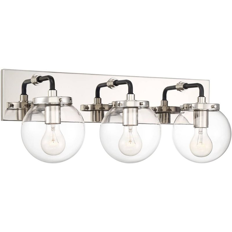 Possini Euro Design Fairling Modern Wall Light Polished Nickel Hardwire 24" 3-Light Fixture Clear Glass Globe for Bedroom Bathroom Vanity Reading Home, 1 of 9