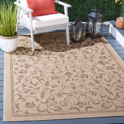 Natural and Brown Floral Indoor/Outdoor Area Rug