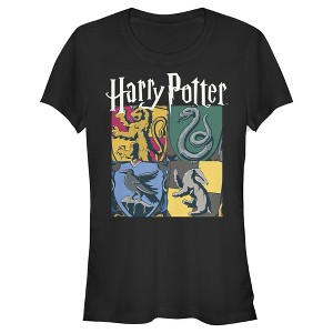 Juniors Womens Harry Potter Hogwarts Houses Vintage Collage T-Shirt - 1 of 3