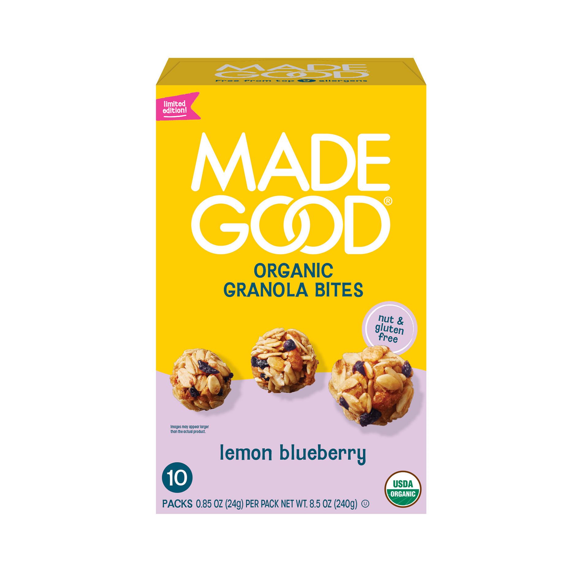 MadeGood Organic Snack Bars Granola Bites Lemon Blueberry - 8.5oz/10ct