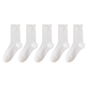 Anna-Kaci Women's Ribbed Crew Socks with Ruffle Lettuce Trim Soft Stretch Knit Comfortable Everyday 5-Pack - 1 of 4