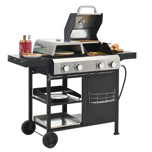 ELJGET 4-Burner 49200 BTU Propane Gas Grill & Griddle Combo BBQ Grill with Lid & Pizza Oven Black - 1 of 4