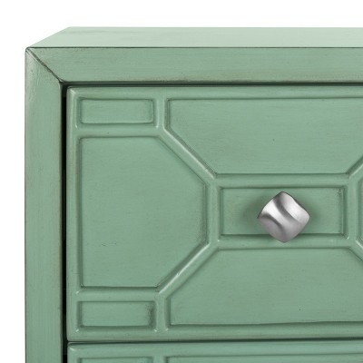 Transitional Turquoise Solid Rubberwood 3-Drawer Chest