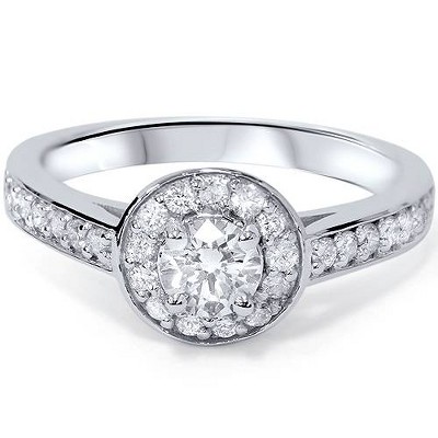 Pompeii3 3/4ct Round Diamond Halo Engagement Ring 14K White Gold