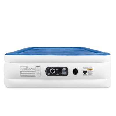Full Size Blue and White Raised Air Mattress with Pump