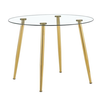 FURNIinspire Dining Tables Modern Round Glass Table with Gold Metal Legs for Dining Room Kitchen and Living Room, Gold, 42"*42"*30"