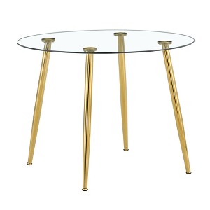 FURNIinspire Dining Tables Modern Round Glass Table with Gold Metal Legs for Dining Room Kitchen and Living Room, Gold, 42"*42"*30" - 1 of 4