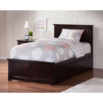 Atlantic Furniture Madison Twin XL Bed with Matching Foot Board with 2 Urban Bed Drawers in Espresso