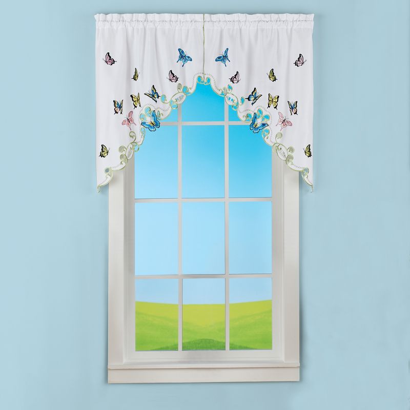 Collections Etc Embroidered Dancing Butterflies & Lavender Window Curtains, 2 of 3