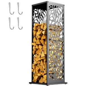 FONTOI 4ft Firewood Rack Fire Wood Storage Heavy Duty Log Rack Outdoor Indoor with Hooks Adjustable Feet Holder Warm Winter, Black, 14.8"*14.8"*44.1" - 1 of 4