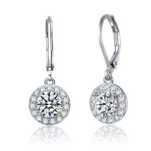 Elegant Halo Leverback Dangle Earrings with a Sparkling Design for a Timeless and Refined Look - 1 of 3