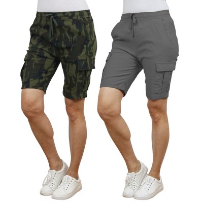 Galaxy By Harvic Women's Loose Fit Super Flex Stretch Cargo Jogger Shorts-2 Pack