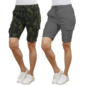 Galaxy By Harvic Women's Loose Fit Super Flex Stretch Cargo Jogger Shorts-2 Pack - 1 of 3