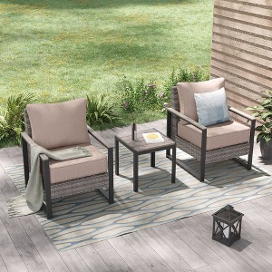 Sonkuki 3 Pieces Patio Set, Chairs and Side Table, PE Rattan Wicker Patio Furniture with Washable Cushion - 1 of 4