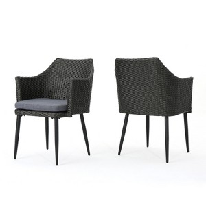 Christopher Knight Home Iona Outdoor Wicker Dining Chairs with Cushion (Set of 2), Gray/Black - 1 of 4