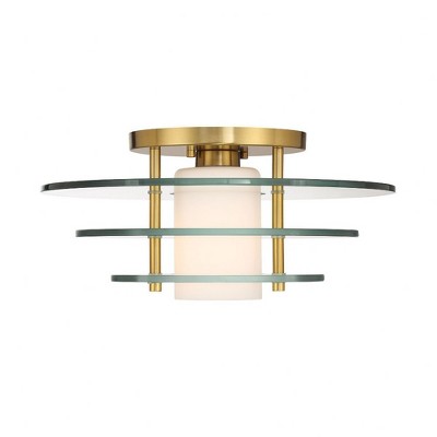 Warm Brass and Glass Art Deco Semi-Flush Mount Light