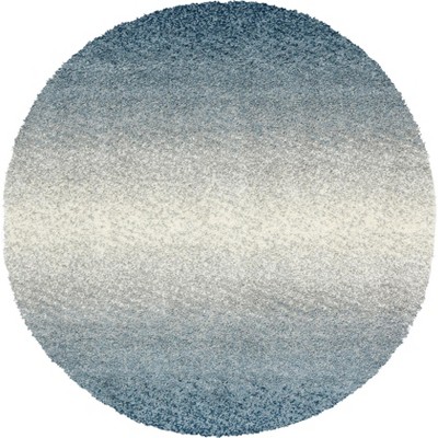 Luxurious Handmade Blue Geometric Shag Round Rug, 5' Diameter