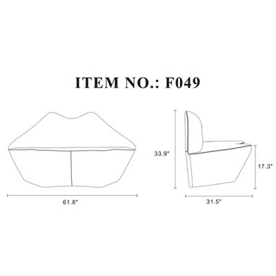 Red Faux Leather Armless Loveseat with Wood Frame